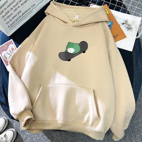 Winter Harajuku Oversize Fleece Korean loose Sweatshirt Harajuku hoodie Plus Size Sweatshirt Skateboard Frog Top