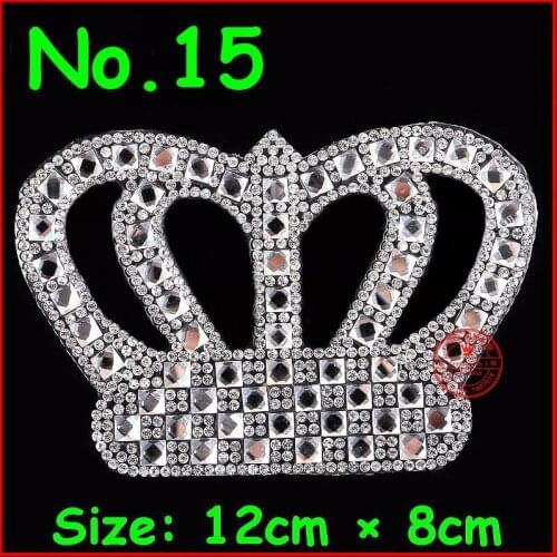 1 pcs/Lot Patches White Shiny Crown Hot Fix Rhinestone Motif Iron on Crystal Patch For Women Bride Wedding Dress Clothes Gament