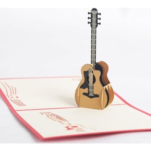 10pcs Wholesale 3D Handmade Red Cover Guitar Paper Invitation Greeting Cards PostCard Kids Birthday Party Creative Gift Souvenir