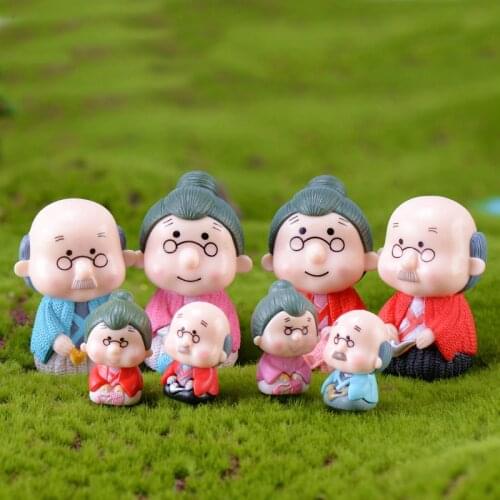 2PCS Figures Chair Grandma Grandpa Sweety Lovers Couple Ornament for Fairy Garden Figurines Miniature Christmas Home Decoration