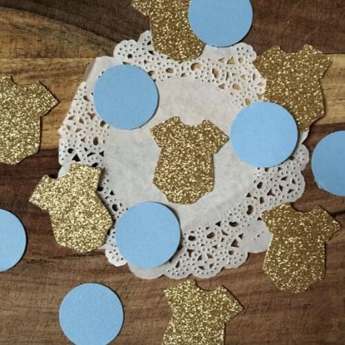 Glitter Blue and Gold Onesie Confettis birthday wedding baby bridal shower table book Scrapbooking Embellishment cards
