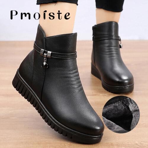 Women Ankle Boots Bow-knot Black Platform Wedge Shoes Female Winter Boot Leather Waterproof Femenino Punk Bootie for Ladies