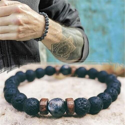 Mens Bracelet Volcanic Stone Lava Stone Natural Moonstone Beads Tibetan Buddha Bracelet Diffuser Bracelet Mens Jewelry Gift