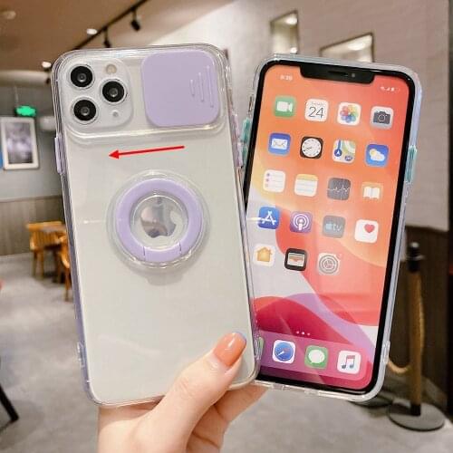 Cute Colorful Ring Holder Phone Case for iPhone Xs Max X Xr 7 8 Plus SE 2020 12 Mini 11 Pro Max Slide Camera Protection Cover