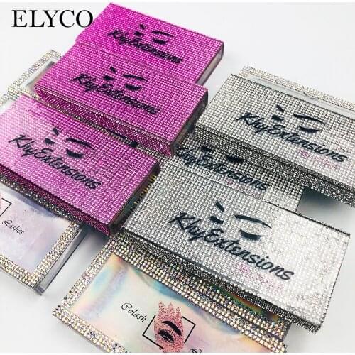 ELYCO NEW 30pcs Glitter Diamond Lash Cases For 3d Mink Eyelashes Eyelash Packaging plastic sliding clear case tray