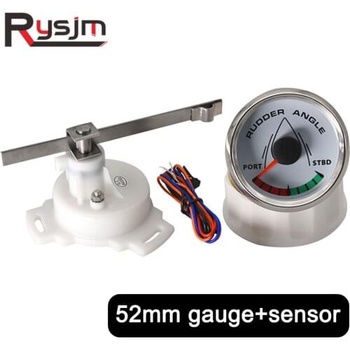 H 52mm Rudder Angle Gauge With Rudder Angle Sensor Boat Marine Rudder Angle Indicator 0-190 ohm 8 Color Backlight STBD PORT 12V