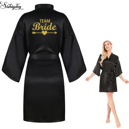 Bride robe heart Team Bride Golden writing pajamas Robes satin Silk Women Bachelorette Wedding Preparewear party kimono robes