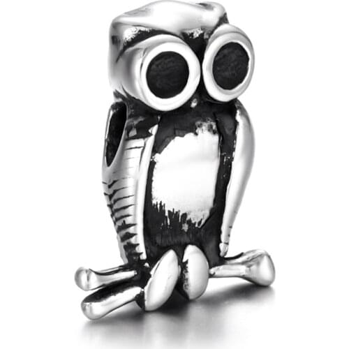 Stainless Steel Owl Spacer Bead Polished 2.5mm Hole Metal Beads Charms for DIY Bracelet Jewelry Making Accessories