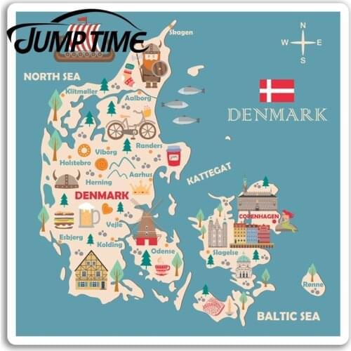 Jump Time for Denmark Map Vinyl Stickers Flag Travel Sticker Laptop Luggage Car Decal Window Wiper Trunk Car Styling