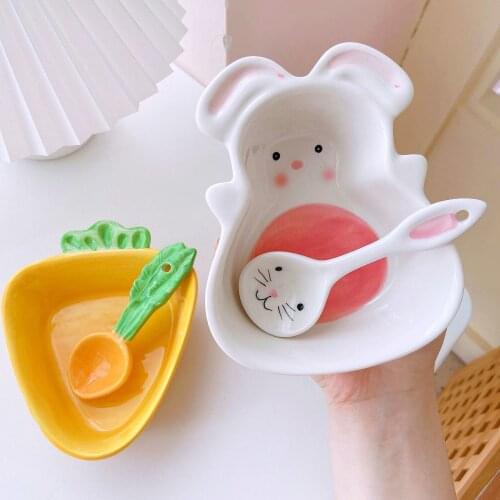 Ceramic Plate Cartoon Cute Ceramic Childrens Breakfast Bowl Dish Dessert Fruit Snack Plate Animal Cutlery Bowl Tableware