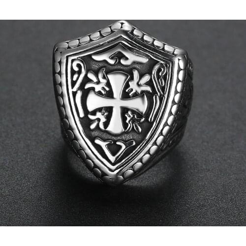 Megin D Vintage Personality Cross Carved Flowers Stainless Steel Rings for Men Women Couple Family Friend Fashion Gift Jewelry