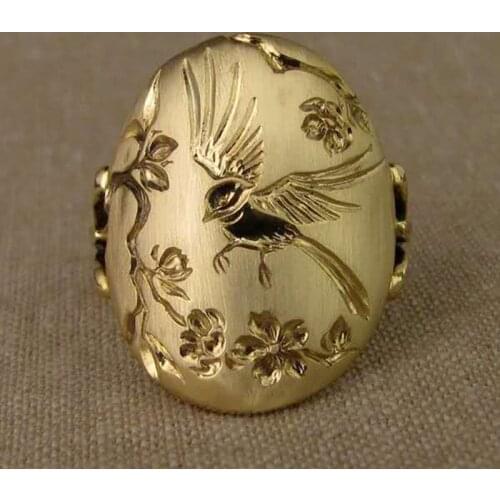 New Vintage Golden Bird Flower Branch Engraving Ring For Men Women Creative Dance Party Anniversary Jewelry Anillos Gift