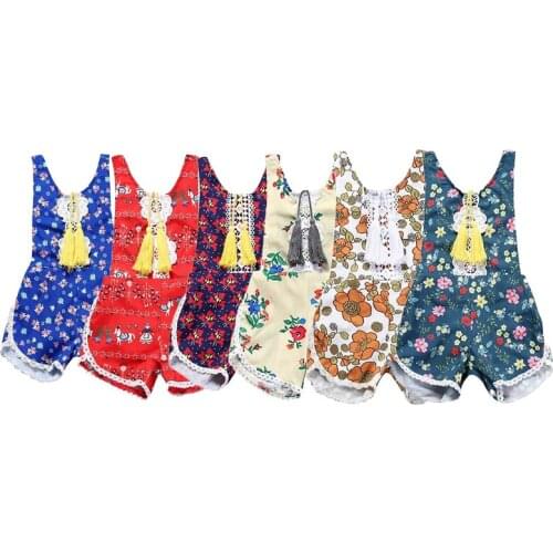 Kids Tales Wholesale Summer Baby Girl Clothes Print Floral Sleeveless V-neck Outfit Infant Jumpsuit Bodysuit For Newborn 3M-3Y