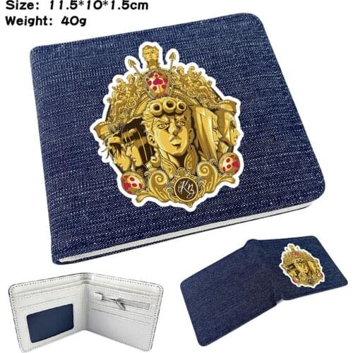 Short Wallet Anime JoJos Bizarre Adventure Denim Bifold Card Holder Teenger Casual Student High Quality Mens Womens Purses