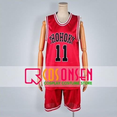COSPLAYONSEN Anime Slam Dunk Kaede Rukawa No.11 Sport Uniform Set Cosplay Costume Red Color Any Size