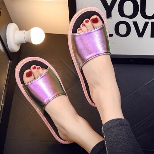 Leather slippers home indoor summer ladies anti-slip couple shoes home slippers sandals summer Fashionable