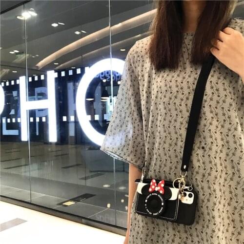 Cartoon 3D mouse leather Wallet Lanyard soft Phone cover For Samsung Galaxy A01 A21 A31 A41 A51 A71 5G A21S A11 A90 A42 A32 M51