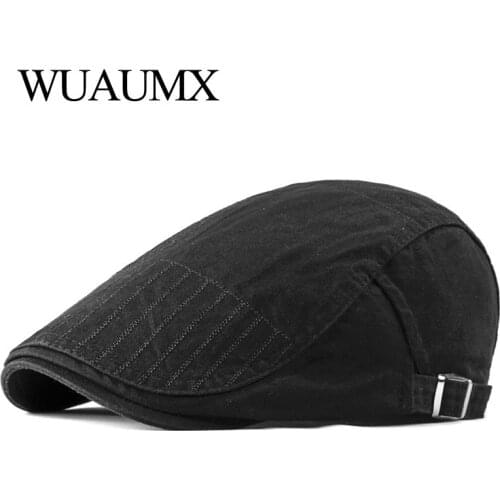 Wuaumx Summer Autumn Berets Men Women Visor Peaked Flat Cap Solid Cotton Duckbill Hat Painter Beret Cap Wholesale boina hombre