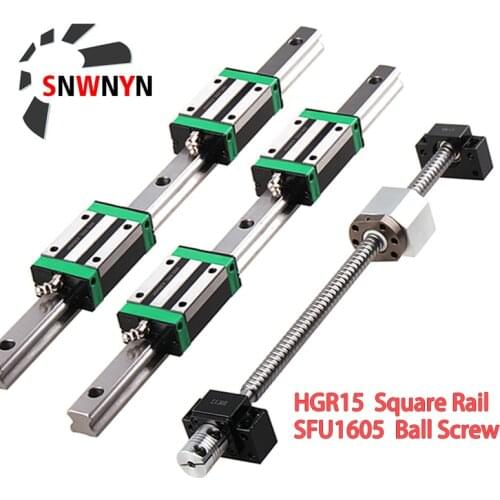 2PC HGR15 Linear Square Guides Rail+4PC HGH15CA Carriage+1PC SFU1605 Ball Screw+BK/BF12 End Support+Coupling+Nut Housing CNC Set