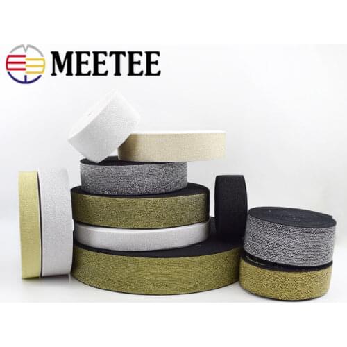 Meetee 5/10meters 20-50mm Gold Silver Silk Elastic Band Polyester Rubber Webbing DIY Waistband Skirt Belt Sewing Accessories