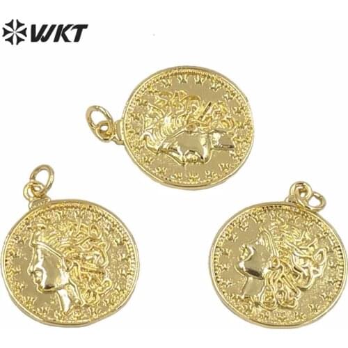 MP188 Wholesale Gold Color Round Coin Pendant Brass Metal Beauty Design Necklace Pendant for Jewelry Making Findings