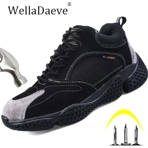 Mens Outdoors Safety Shoes Steel Toe Protective Construction Sneakers For Men Anti-smashing Puncture Proof Anti-slip Work Boots