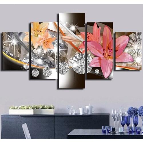 5 pcs Lily Flower diydiamond painting full square round drill mosaic Rhinestone Diamond embroidery living room decorationZP-2408