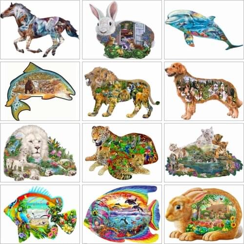 Huacan Diamond Painting Kit Animals Fantasy Full Square/round Diamond Mosaic Embroidery Rabbit Tiger Cross Stitch Wall Stickers