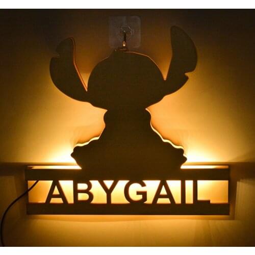 Custom Engraved Name Cartoon Character Nightlight Personalized Wood LED Night Light For Childrens Bedroom Wall Lamp