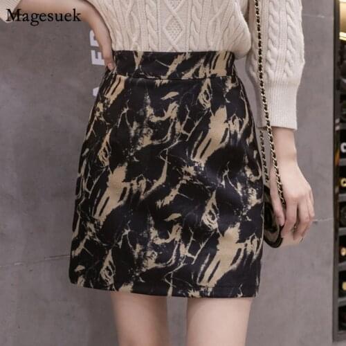New Autumn Korean Mini Skirt Women Ink Printed Vintage A-Line High Waist Short Skirt Plus Size Casual Winter Skirts Women 12665