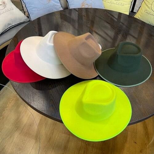 VRIGINER NEW Women Winter Hat Fedoras Big Wide Brim Panama Classic Jazz Men Caps Cowboy Cowgirl Solid Artificial Wool Felt Hat