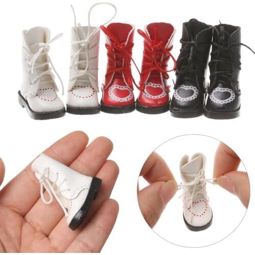 Handmade Doll Shoes Heart Bandage Shoes Mini PU Leather Boots for 1/6 Doll Toy Accessories Birthday Gifts