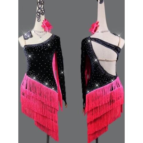 Latin Dance Dress Women/Girls 2019 New Latin Dance Competition Rhinestones Dresses Clothes Tassels Salsa Dance Clothing BL2550