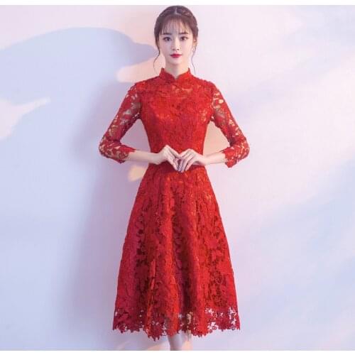Special Occasion Dress Illusion High Full Luxury Burgundy Tulle Lace A-Line Backless Embroidery Knee-Length Lady Prom Gown E1049