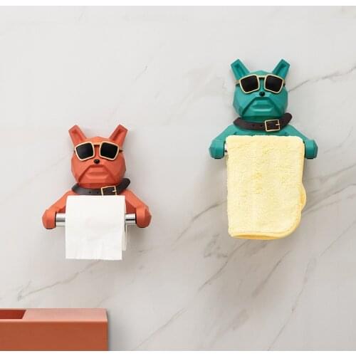 Resin Sunglasses Dog Figurin Roll Toilet Tissue Holder Wall Mounted Tissue Holder Paper Tissue Box Holder Bathroom Decor Tissue