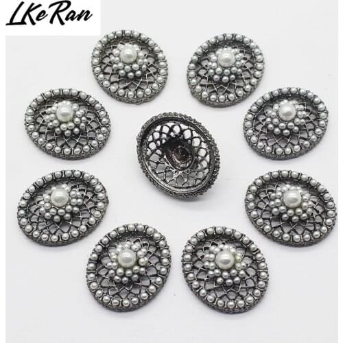 NEW 18*21mm 10Pcs Black Metal White Pearl decorative buttons Flat back Embellishment Card Making DIY Wedding invitios Accessores