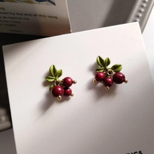 S925 needle Delicate Jewelry Earrings Small Green Leaf With Red Rund Beads Dangle Drop Earrings Women Jewelry Gift Party Wedding