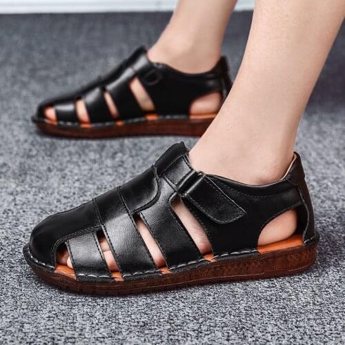 High Quality Genuine Leather Men Sandals Breathable Outdoor Beach Men Roman Sandals Casual Mens shoesqp09