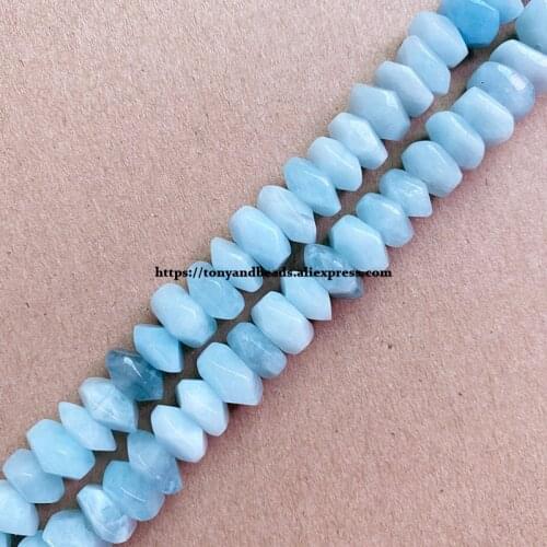 2lots more 10% off ! Semi-precious Stone Irregular Faceted Rondelle Blue Aquamarine 7" Loose Beads 6x11mm For Jewelry Making