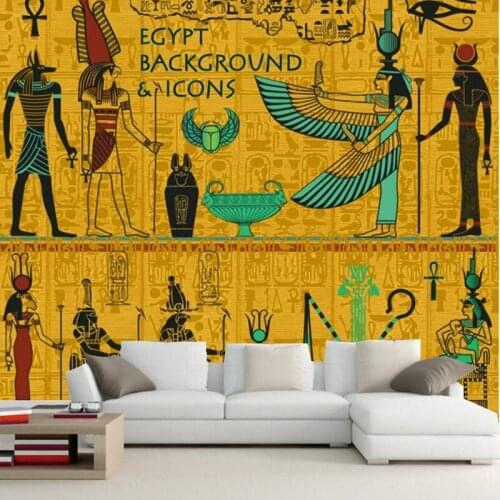 Custom embossed wallpaper,Ancient Egyptian figure painting papel de parede,hotel bar living room sofa TV wall bedroom wallpaper
