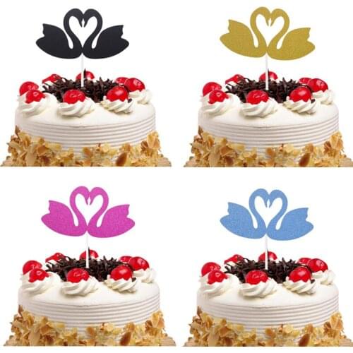 Cake Toppers Swan Flamingo Cupcake Wrappers Cake Topper Flags Happy Birthday Party Baby Shower Baking Decor Wedding Party DIY