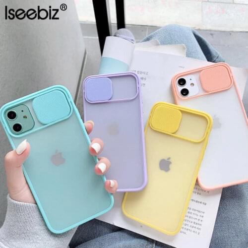 Slide Camera Lens Protection Phone Case For iPhone 11 12 Pro Max Mini X XS XR 7 8 6 6S Plus SE 2020 Candy Color Matte Soft Cover