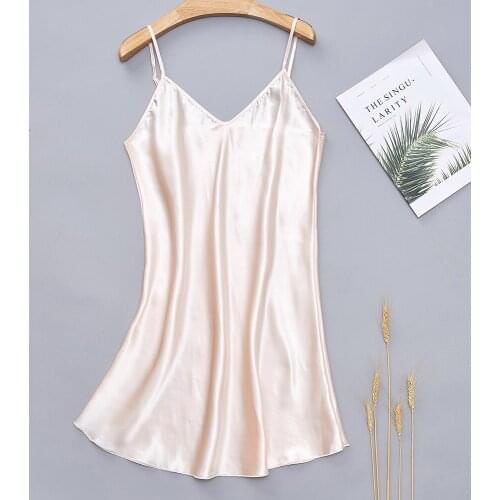 Lady Champagne Nighty Sleepwear Sexy Satin Homewear Spaghetti Strap Nightdress Casual Home Clothes Nightgown Kimono Robe Gown