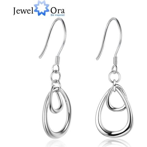 Irregular Double Circle Drop Earrings For Women Fashion Rhodium Plated Jewelry Party Gift For Her (JewelOra EA103231)