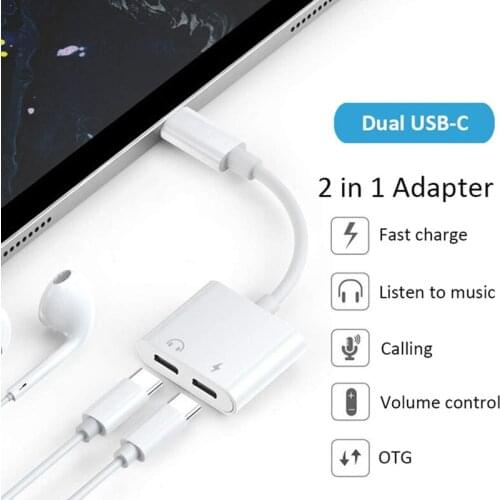 Dual Type C to 3.5mm Earphone Jack AUX Audio Charging Adapter 2 in1 Earphone Connector Splitter Fast Changer USB-C Adapter Cable