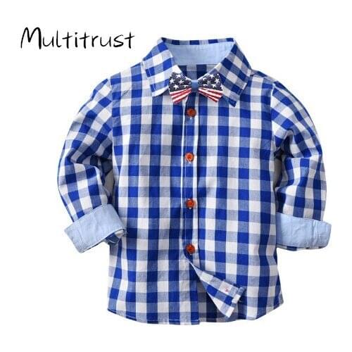 2020 Autumn Kids Boys Plaid Shirts Tops Long Sleeve Single Breasted Turn Down Collar Shirts Tops 1-7Y