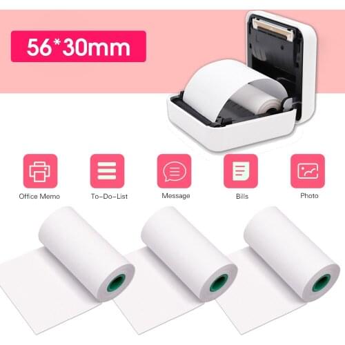 3 Rolls Thermal Paper Roll 56*30mm PA-Free Black Font No Adhesive / Adhesive Labels For PeriPage A6/A8/P6 Paperang P1/P2 Printer