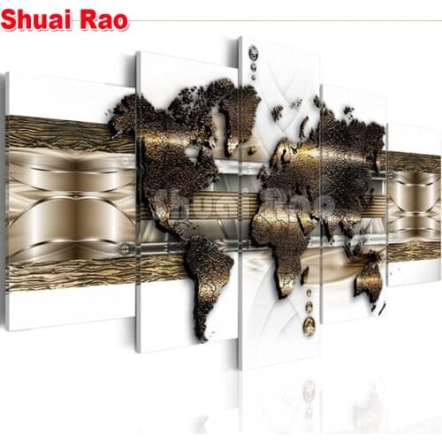 5 Pieces Diamond Painting Abstract metal"World Map"diamond Embroidery Sale Mosaic diamond art Picture Of Rhinestone office decor
