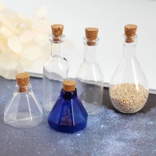 50pcs Octagonal/Bowling/Wine Cute Glass Bottles Wish Perfume Bottle Empty Sample Storage Jars Glass Container with Cork Stoppers