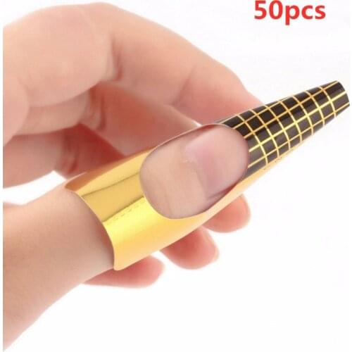 50Pcs Golden Nail Art Tips Extension Forms Guide Sticker Stencil French DIY Acrylic UV Gel Kit Nail Art Sculpting Tools